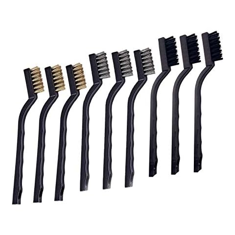 YiwerDer 9PCS Mini Wire Brushes, Stainless Steel +Brass +Nylon Brush Set, Curved Handle Scratch Brush for Cleaning Welding Slag and Rust Cover
