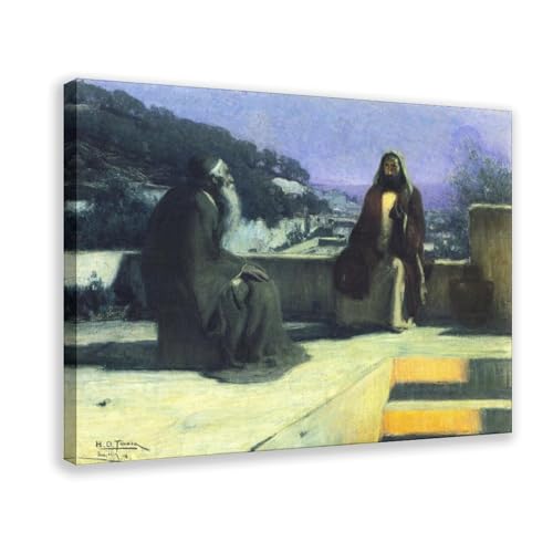 Nicodemus Visiting Jesus Tanner Impression Toile Premium Cadre Suspendu Déco Murale