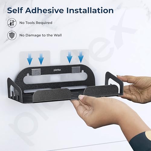 Image of Plantex Bathroom Organiser Without Drill /Self Adhesive Bathroom Shelf /Stainless Steel Shelf for Bathroom- Pack of 2 (10x4 Inch,Black)