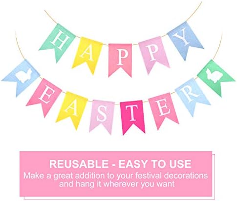 TUPARKA Pack of 2 Easter Garlands, Happy Easter Banners, Easter Bunting Garland Decorations for Easter Party Supplies