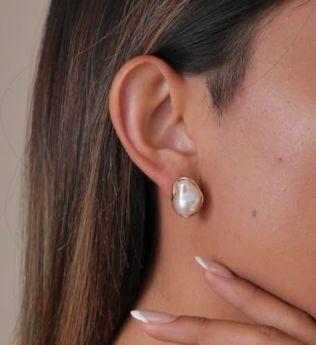 Gold/Silver Pearl Stud Earrings for Women Trendy Hypoallergenic Irregular Baroque Pearl Earrings Wedding Prom Formal Jewelry Gift2
