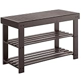 Sweetcrispy 3-Tier Shoe Rack Bench, Bamboo Entryway Storage Organizer, Shoes Stand for FrontDoor Entrance, Bedroom, Living Room, 286lb Capacity, 11.3 x 27.6 x 17.8 Inches, Chestnut