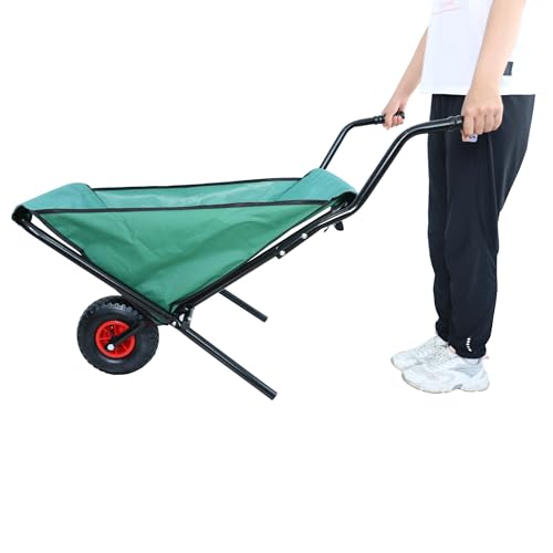 Collapsible Wheelbarrow 176 lbs Folding Garden Cart with 10 Pneumatic Tire Heavy Duty Foldable Yard Cart for Lawn Leaf Soil Green