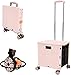 Foldable Utility Cart Folding Portable Rolling Crate Handcart Shopping Trolley Wheel Box with Lid Wear-Resistant Noiseless 360°Rotate Wheel for Travel Shopping Moving Storage Office (Pink)