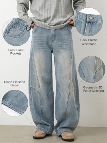 Areant Mens Baggy Hip Hop Jeans Wide Leg Loose Fit Vintage Jeans Relaxed Fit Skater Denim Pants with Elastic Waist Light Blue Large — view 4