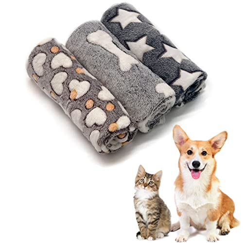 KASTWAVE Pet Blankets Set Soft Dog Cat Fleece Blankets Super Soft Warm Sleep Mat Fluffy Premium Fleece Pet Blanket Pack of 3 76cm x 52cm( 31x20)