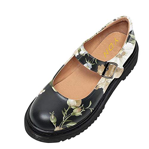 Image of YDN Women Classic Round Closed Toe Mary Jane Flats Platform Adjustable Single Ankle Strap Buckle Comfy Cute Pump Leather Patry Cosplay Girls Dress Shoe Size 4-16