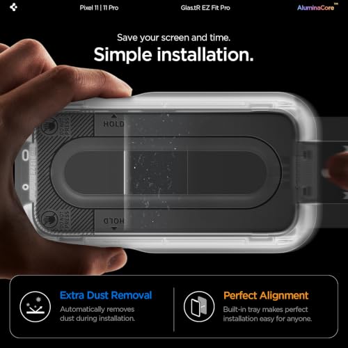 Image of Spigen GlasTR EZ FIT Pro Screen Protector for Pixel 11, Pixel 11 Pro | Aluminum Enhanced 10H+ tempered glass, GlasTR EZ Fit auto align tray, 100% clarity, Original touch, Case-friendly, 2Pack