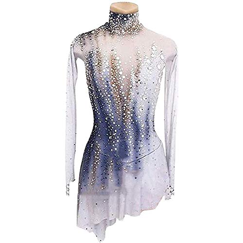 LWKBE Vestido de patinaje artístico, disfraz de patinaje artístico hecho a mano para niñas, disfraz de competencia de patinaje de manga larga blanca para mujer Cover