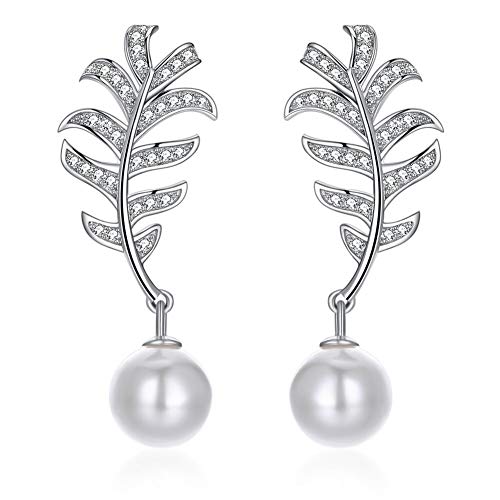 Pendientes de perlas de hoja Plata 925 perfectos para novias e invitadas