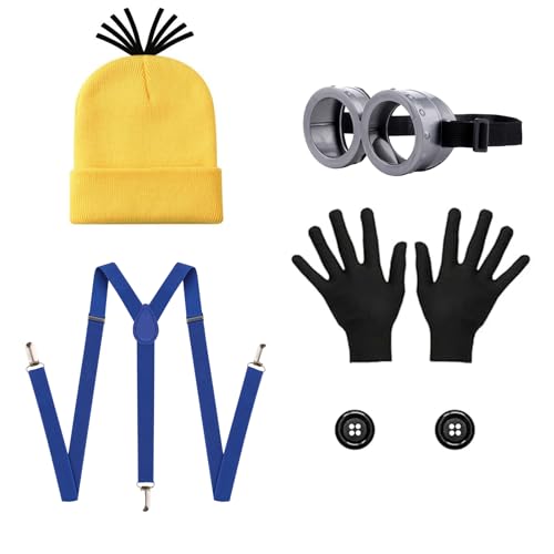 PUERFOCA 5 Pcs Jaune Costume Lunettes Kits pour Cosplay, Deguisement Halloween Carnaval pour Femme Homme Enfant, Cosplay Accessoires pour Halloween Carnaval Film Costum