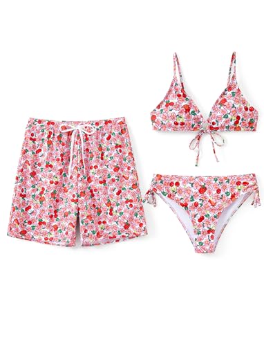PATPAT Matching Swimsuits for Couples Two Piece Bikini Sets Summer Beach Vacation Hawaiian Floral Print Swimwear y2k Spaghetti Strap Triangle Tie Side Bathing Suits Pink Floral for Women S