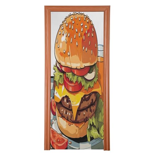 FLildon Cartoon Burger Door Cover Decoration, Party Accessory Porch Decor for Festive Ornament Room Door Covers 35 x 79 Inch