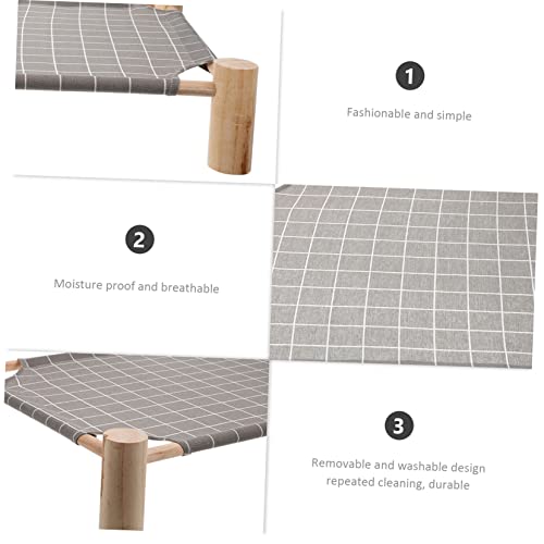 Lit portable surélevé pour animaux de compagnie structure bois coton lin