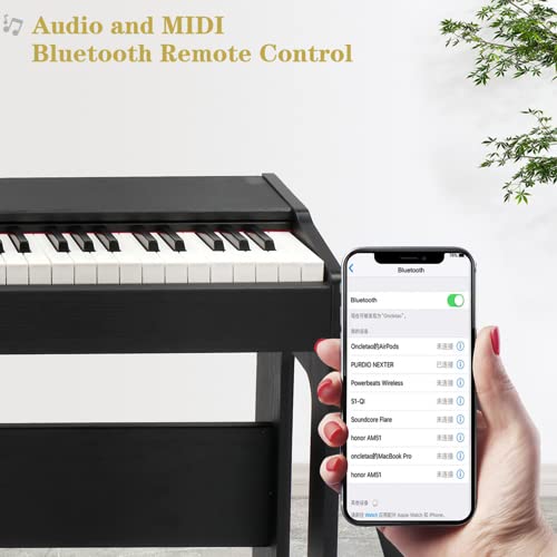 Piano Électrique Numérique 88 avec Toucher Lourd, 128 Rythmes et Tonalités, 3 Pédales Professionnelles, 2 Haut-Parleurs Stéréo de 10 W, Prise en Charge MIDI-USB und Audio Bluetooth, Noir