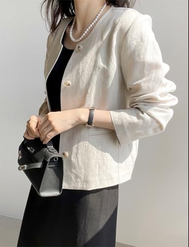 IDEALSANXUN Womens Linen Jackets Spring Summer Lightweight Linen Blazer Cardigan Tops2