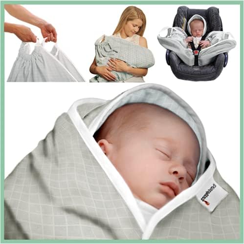 Snugglebundl Cotton Baby Blanket with Handles - Car Seat & Travel Support - 0-18 Months - Haze, Baby Haze, 80 x 80 cm