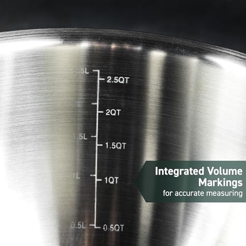 image for HexClad Stainless Steel Mixing Bowl Set, 3-Piece with Vacuum Seal Lids