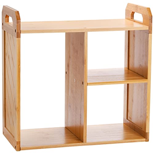Jucoan Bamboo Desktop Bookshelf, Small Bookshelf, Office Desktop Organizer Storage Rack, Freestanding Countertop Wood Display Shelf For Home Decor #TOP4