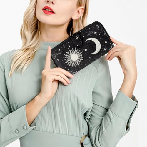 Image of COEQINE Ladies Wallets Pink Leopard Heart Black Printed Leather Phone Long Clutch Purses Check Coin Change Holder