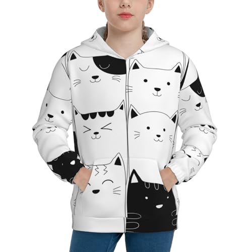 Doodle Cute Cat Kid Hoodies Boys Sweatshirts Girls Pullover with Pocket
