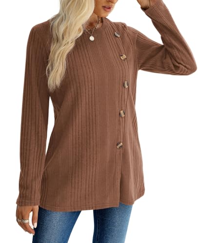 Image of XIEERDUO Long Sleeve Tops for Women Tunics Buttons Front Slit