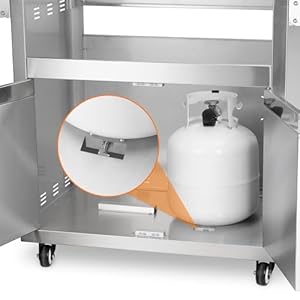 Stainless Steel Grill Cart for Hygrill 5-Burner Built-in Gas Grill, Outdoor Kitchen Island with Foldable Side Shelves and Storage Cabinet Stainless Steel Grill Cart for Hygrill 5 Burner Built in Gas Grill Outdoor Kitchen Island with Foldable Side Shelves and Storage Cabinet