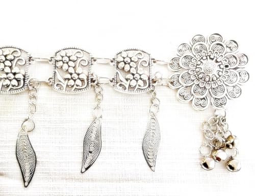 Thai Belts Silver Plated Women Thailand Costume Vintage Orchid Plate and Leaf Dangling Metal Dress Traditional Length 40 Inches 1 Piece2