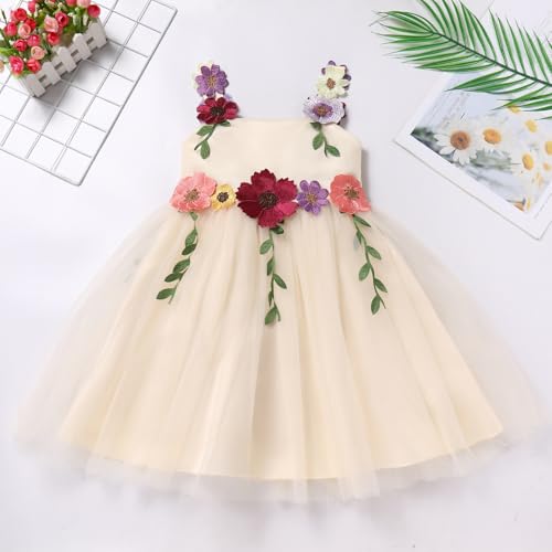 ODASDO Flower Girl Tulle Dress Kid Floral Embroidery Square Neck Sleeveless A-line Princess Tutu Dresses for Wedding Birthday3