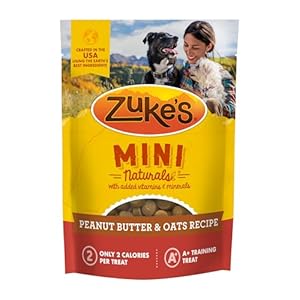 Zuke’s Mini Naturals Training Dog Treats Peanut Butter and Oats Recipe – 16 Oz Bag