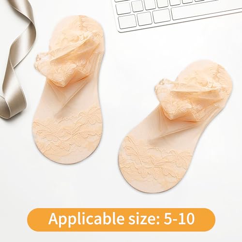 Image of SooGree 3Pairs Lace Socks No Show Frilly Ankle Socks Knit Cotton Socks Non Slip Low Cut Socks for Women Lace Floor Socks