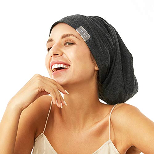 ELIHAIR Gorro de dormir con forro de satén sedoso, ajustable, suave, holgado para mujeres y niñas, cubierta de cabello encrespado (gris oscuro)