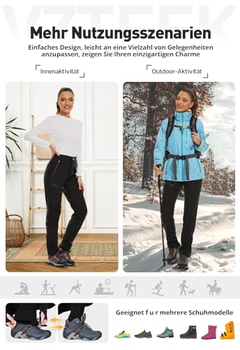 Vzteek Damen-Wanderhose-Thermohose-Skihose-Schneehose-Softshellhose-Wasserdicht Winter Warm Gefüttert Arbeitshosen Regenhose Trekkinghose Outdoor Hosen für Damen Cargohose (Klassisch Schwarz,XS)