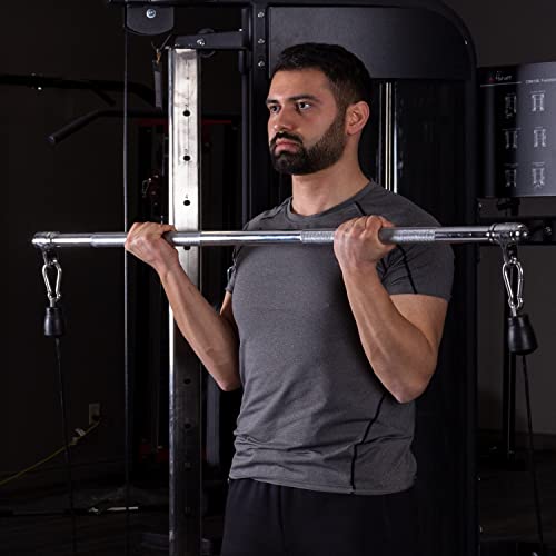 AmStaff 48" Straight Ez Curl Lat Pull Down Bar with Revolving Double Hook for Dual Pulley Cable Machines, Functional Trainer Multi-Purpose Attachment