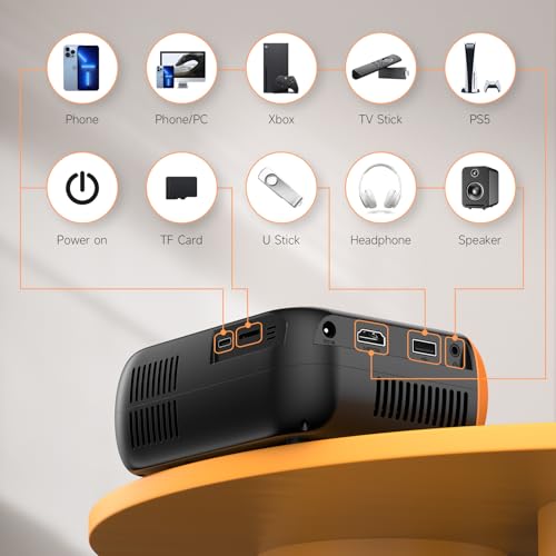 Image of Mini Video Projector with WiFi Bluetooth, Native 1080P Portable Movie Projector, Compatible with SmartPhone, TV Stick, PS5, Laptop HDMI USB for Home Theater Indoor Outdoor Movies