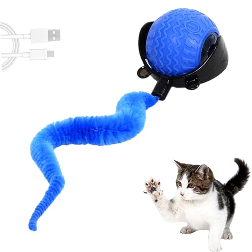 QILUCKY Speedy Tail Cat Toy, Interactive Toy for Indoor Cats, IMoving Cat Toy Ball with Tail, USB Rechargeable Smart Ball, 3 Mode Switching interactive ball, Relieve Anxiety (Blue)