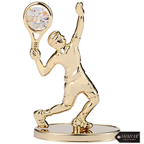 Matashi 24K Gold Plated Tennis Player Figurine w/Crystals, Tabletop Tennis Ornament Gift for Sports Fan, Desk Accessories, Trophy, Boss Gift, Office Home DÃ©cor Gift for Christmas Birthday Holiday