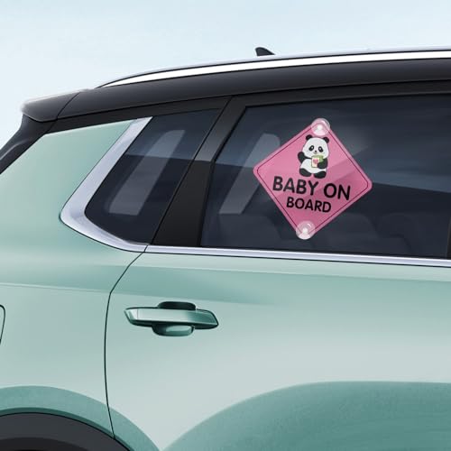 Image of Baby On Board Sticker for Cars, Cute Panda PVC Car Suction Cup Kids On Board Safety Warning Sign for Car Rear Side Window (1PCS, Suction Cup,Pink)