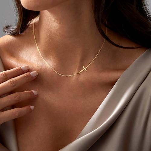 Cross Necklace for Women - Dainty Necklaces Trendy Small 14K Gold Plated Hypoallergenic Infinity Crown Cross Cubic Zirconia Pendant Box Rope Chain Necklace for Women Non Tarnish Jewelry Gift