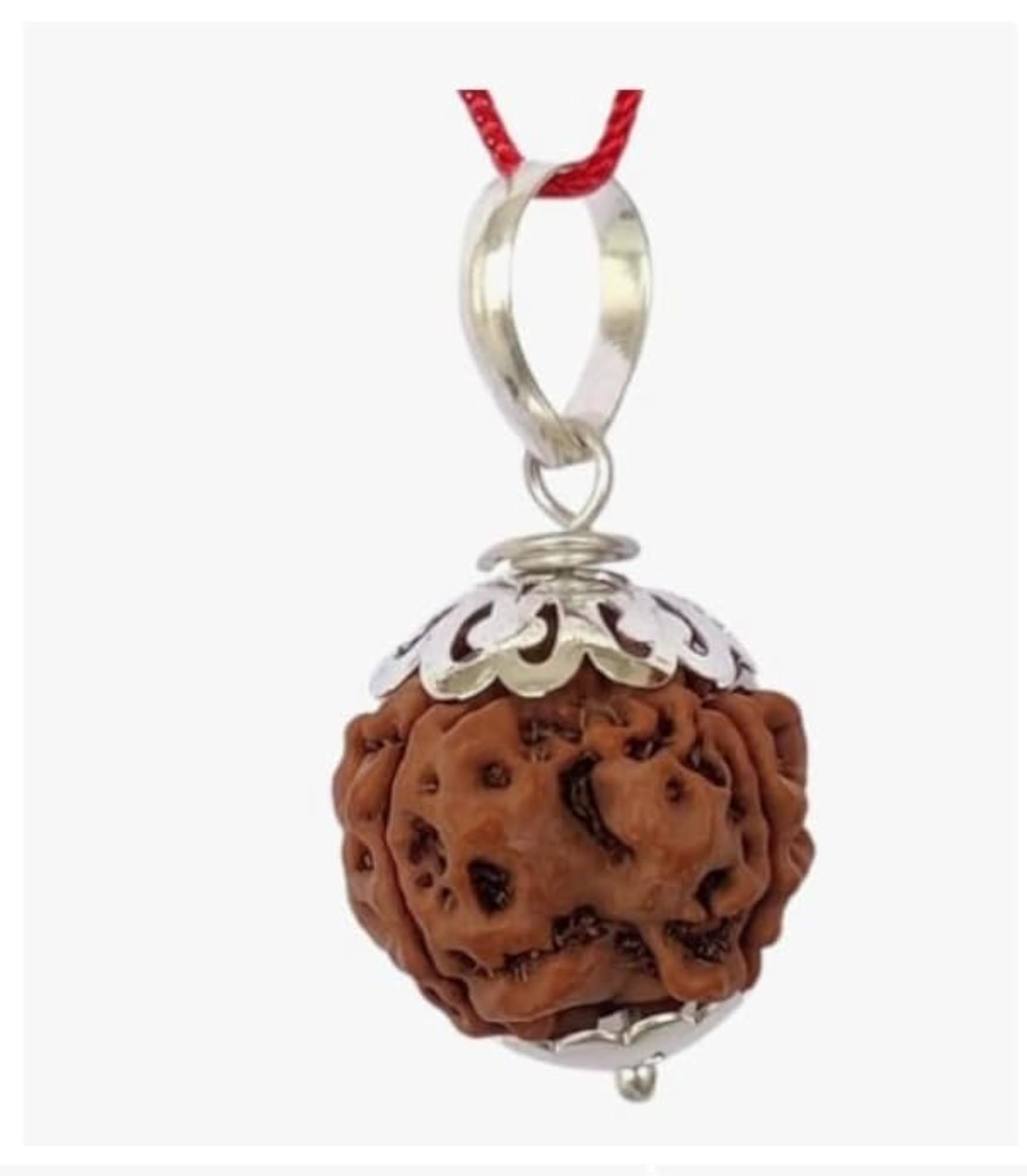 Natural Rudraksha Prayer Bead Pendant with Sterling Silver Cap