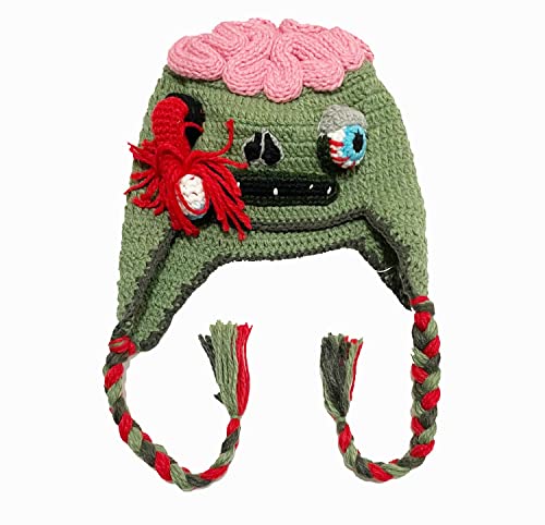 SUNONE11HKA Zombie Eyes Knitted Beanies Party Halloween Costume Accessory Hats Cosplay Tassel Brain Head Caps4