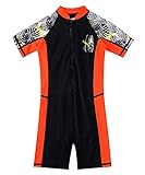 M2C Boys One Piece Water Sport Short Swimsuit UPF 50+ Rash Guard Tropical Black 5-6