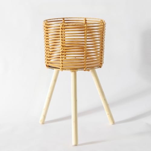 植木鉢スタンド 室内 フラワースタンド 木製の植物スタンド 植物ポットホルダー 植木鉢ホルダー 屋内 おしゃれ 植物 ラック 花台 プランター ラック 観葉植物 台 鉢植えの植物スタンド (L,ラタン調横スラット植木スタンド)