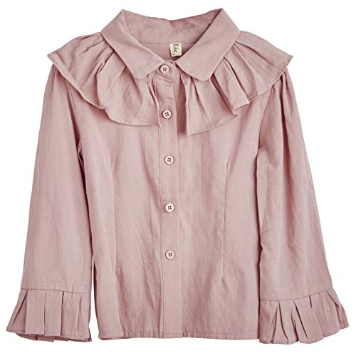 Girl’s Big Bell Sleeve Ruffle Top Button Down Blouse