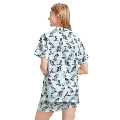 Image of Funny Satin Pajamas Set for Women Button Down Sleepwear Print Pjs Set 2 Piece Short Sleeve Loungewear Gift for Women
