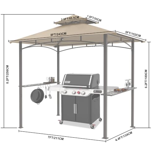 Image of MASTERCANOPY 8 x 5 Grill Gazebo Outdoor BBQ Gazebo Canopy with 2 LED Lights (Khaki)
