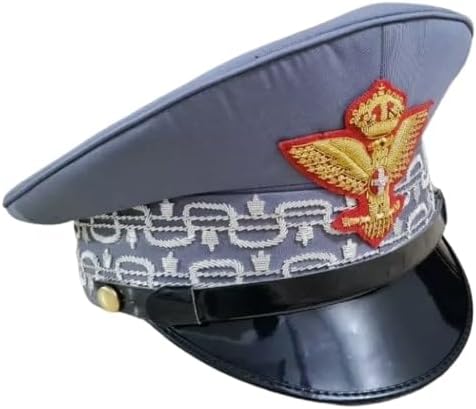 Military Style Dress Cap, Italian Army General Visor Hat Replica, Gray with Gold Eagle Emblem (US, Numeric, 7, Grey)