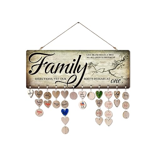Gifts for Grandma Family Tree Wall Decor Family Birthday Board DIY Wooden Birthday Reminder Calendar Plaque for Home Decor 16'