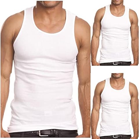 3 Pack Men's A-Shirt Tank Top Gym Workout Undershirt (Slim & Muscle Fit ONLY) - White M Cover