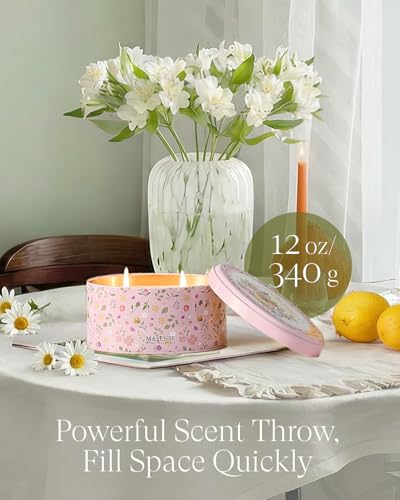 Image of M&SENSE Dual-Wick Peony Scented Candle 12oz | 2 Wick Spring Soy Candles, Natural Soy Wax, Floral Scented, Gift for Her Women